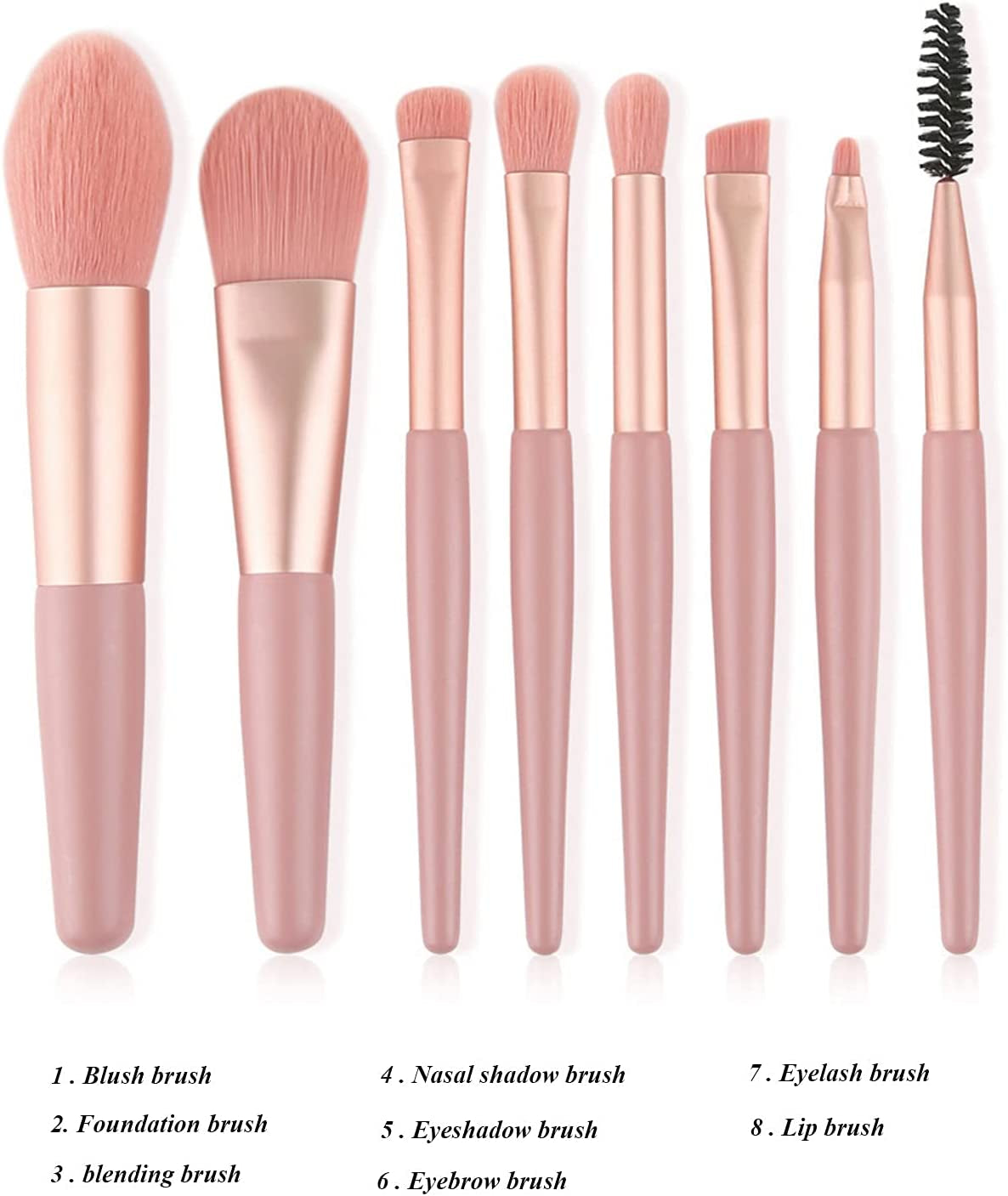 Set Pennelli Make Up, 8 Pezzi Pennelli Trucco Pennello Fondotinta Liquido Pennelli Trucco Professionale Pennello Correttore Occhiaie Kit Pennelli Ombretto Occhi (Rosa)