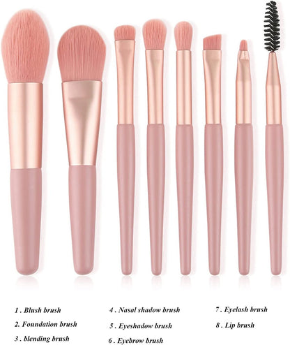 Set Pennelli Make Up, 8 Pezzi Pennelli Trucco Pennello Fondotinta Liquido Pennelli Trucco Professionale Pennello Correttore Occhiaie Kit Pennelli Ombretto Occhi (Rosa)