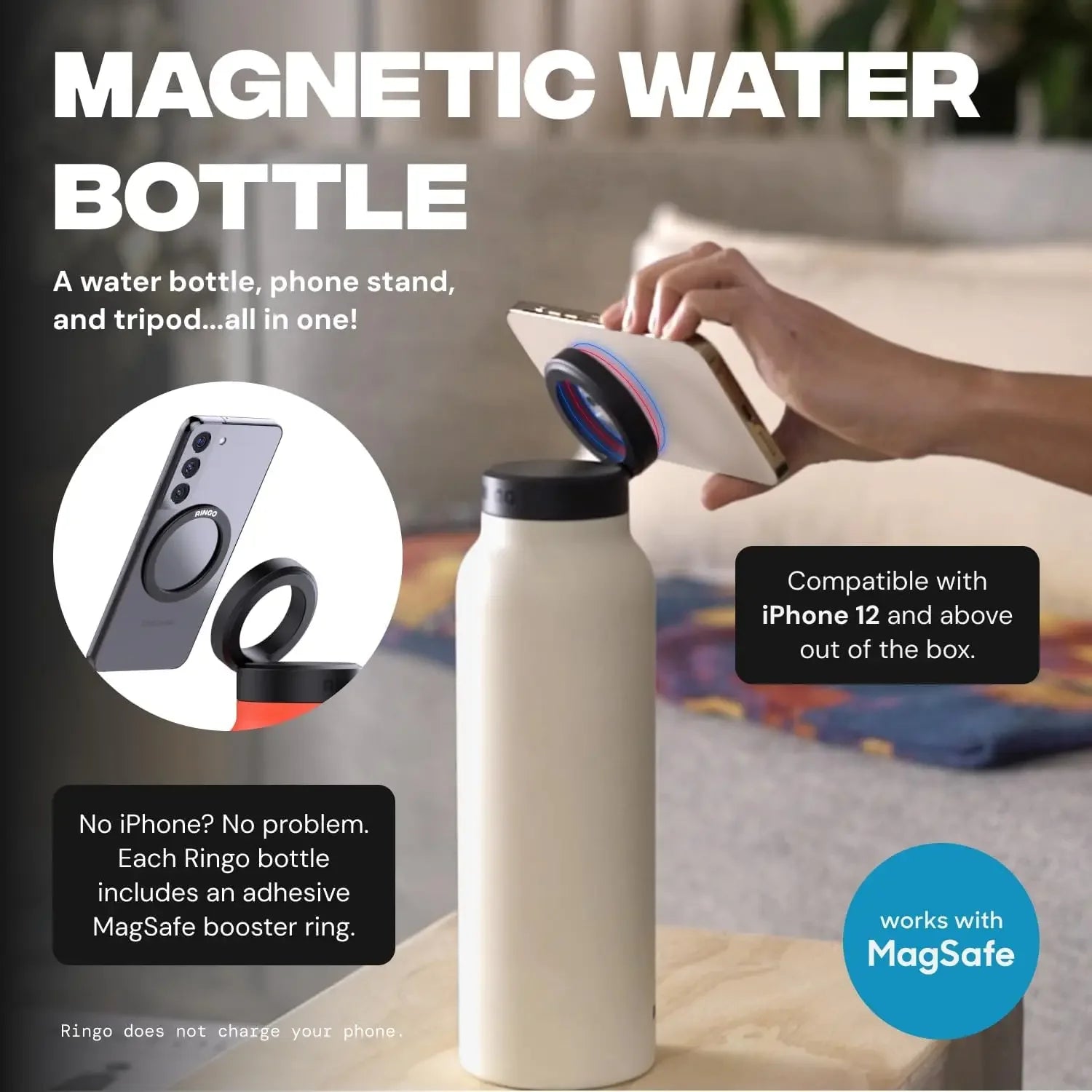 Borraccia termica in acciaio inossidabile da 720 ml con supporto magnetico per telefono MagSafe