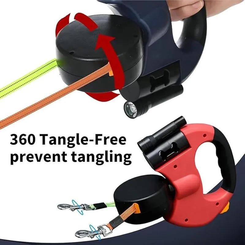 Double Ended Leash, Double Dog Leash for Two Dogs with Tangle-Free Swivel, Dog Leashs with LED Flashlight for Small & Large Dog