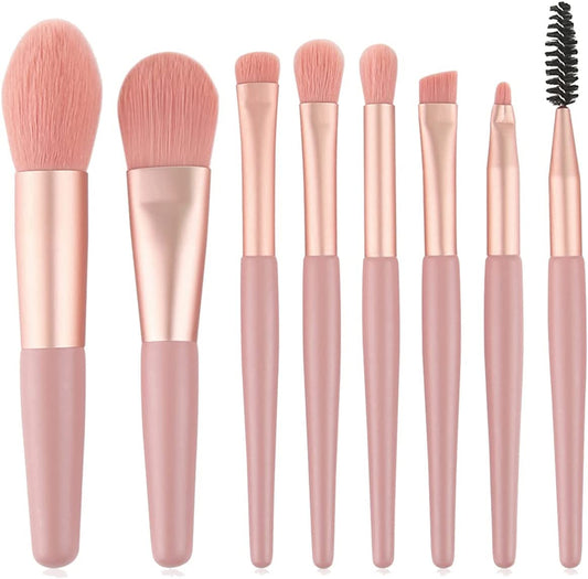 Set Pennelli Make Up, 8 Pezzi Pennelli Trucco Pennello Fondotinta Liquido Pennelli Trucco Professionale Pennello Correttore Occhiaie Kit Pennelli Ombretto Occhi (Rosa)