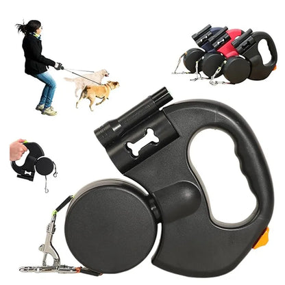 Double Ended Leash, Double Dog Leash for Two Dogs with Tangle-Free Swivel, Dog Leashs with LED Flashlight for Small & Large Dog