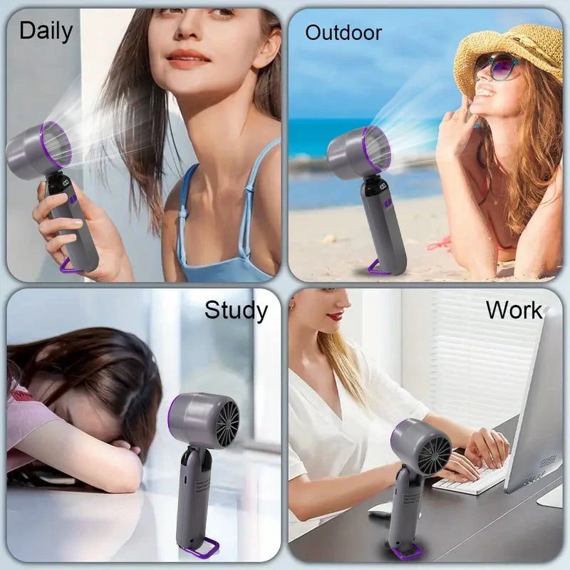 Foldable No Blade Turbo Fan, Ultra-High Speed Strong Wind, USB Rechargeable Handheld Fan, Mini Fan Portable for Travel